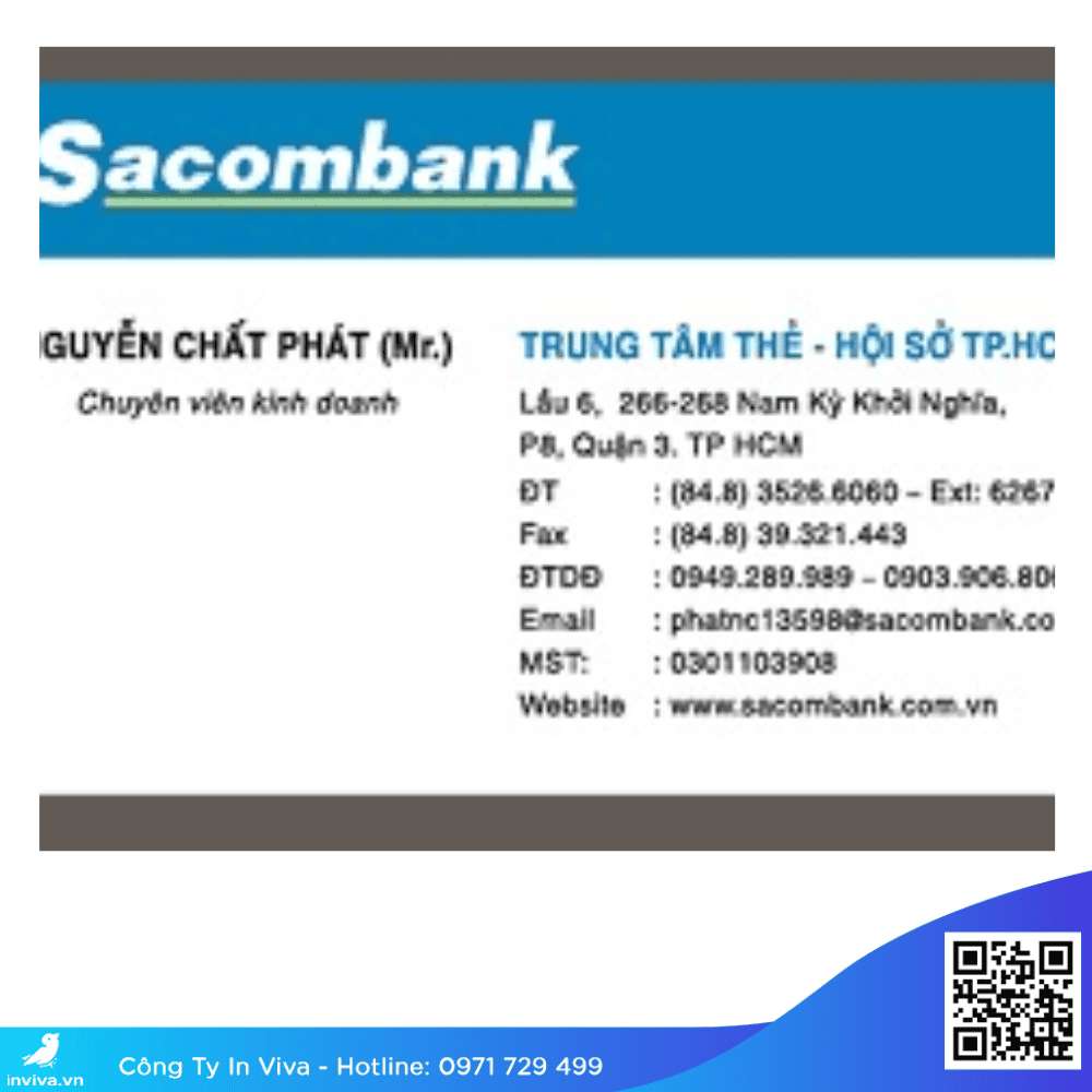 Mẫu Name card, danh thiếp, card visit ngân hàng Sacombank