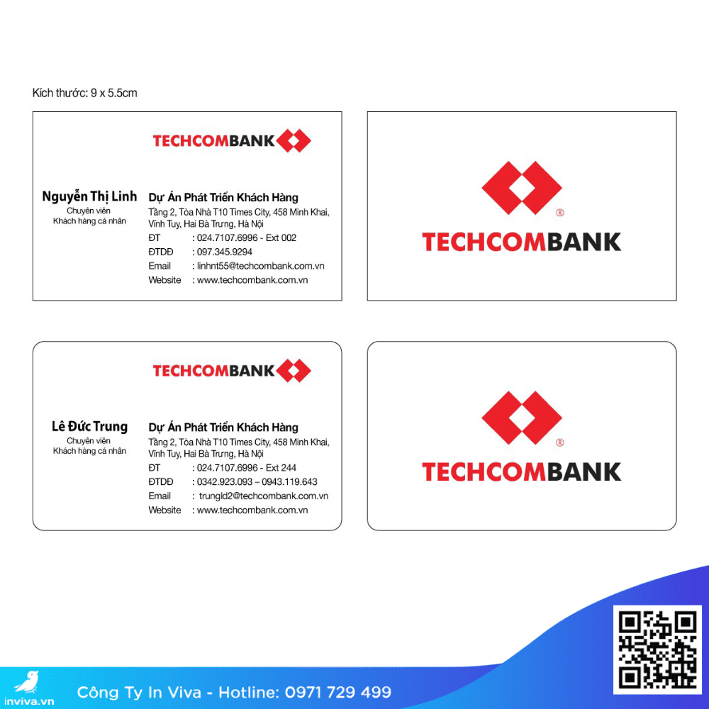 Mẫu Name card, danh thiếp, card visit ngân hàng Techcombank