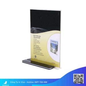 Standee mica A4 để bàn chân gỗ giá rẻ