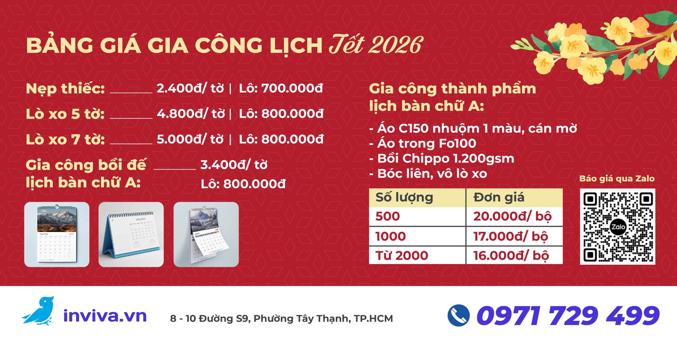 Bảng giá in ấn Lịch Tết 2026