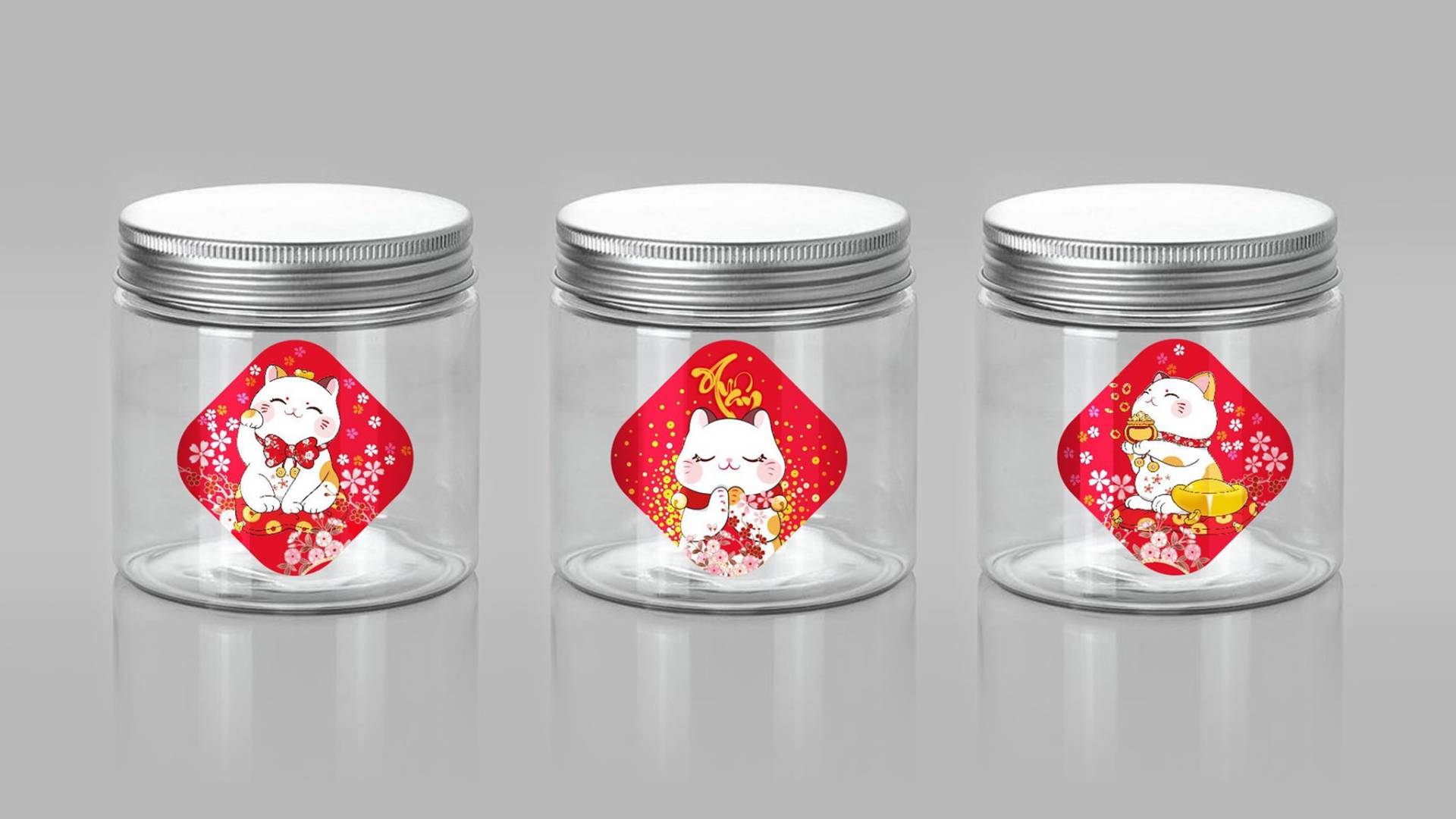 In em dán hộp bánh hình mèo