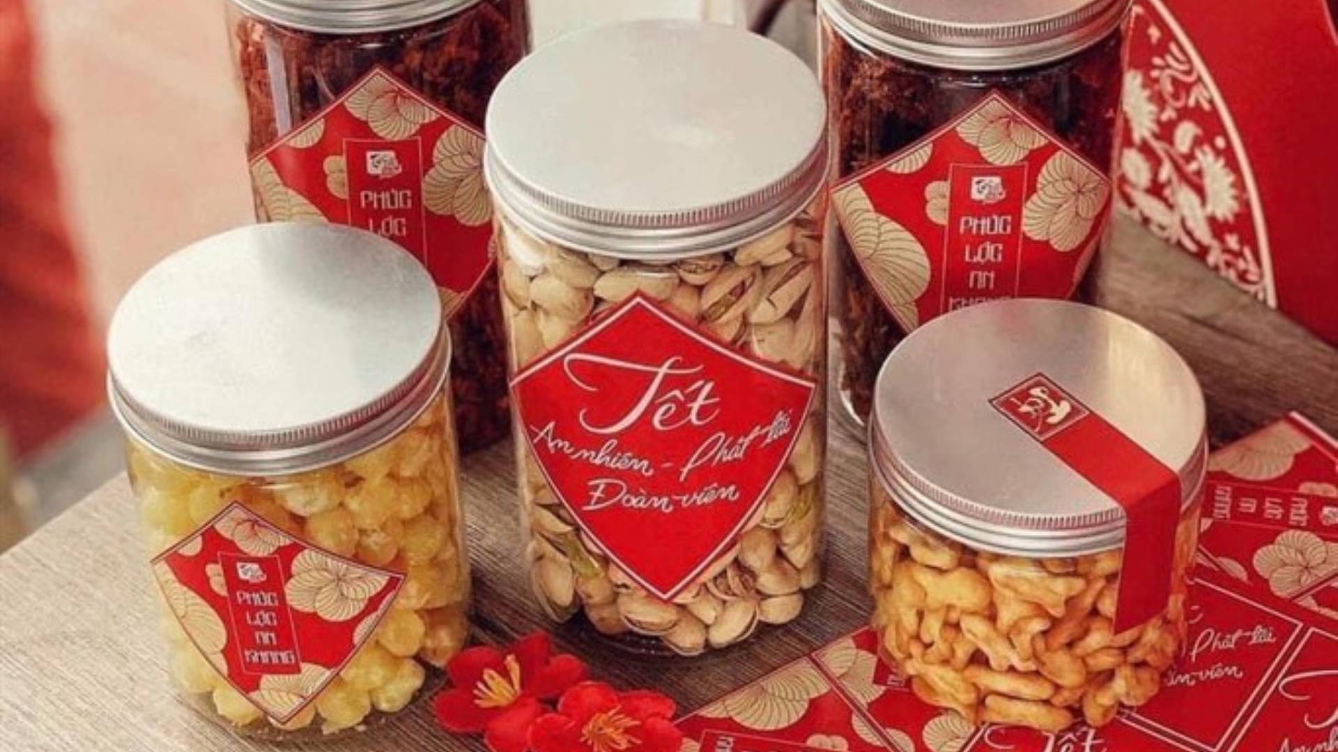 Mẫu tem nhãn dán hộp bánh mứt Tết