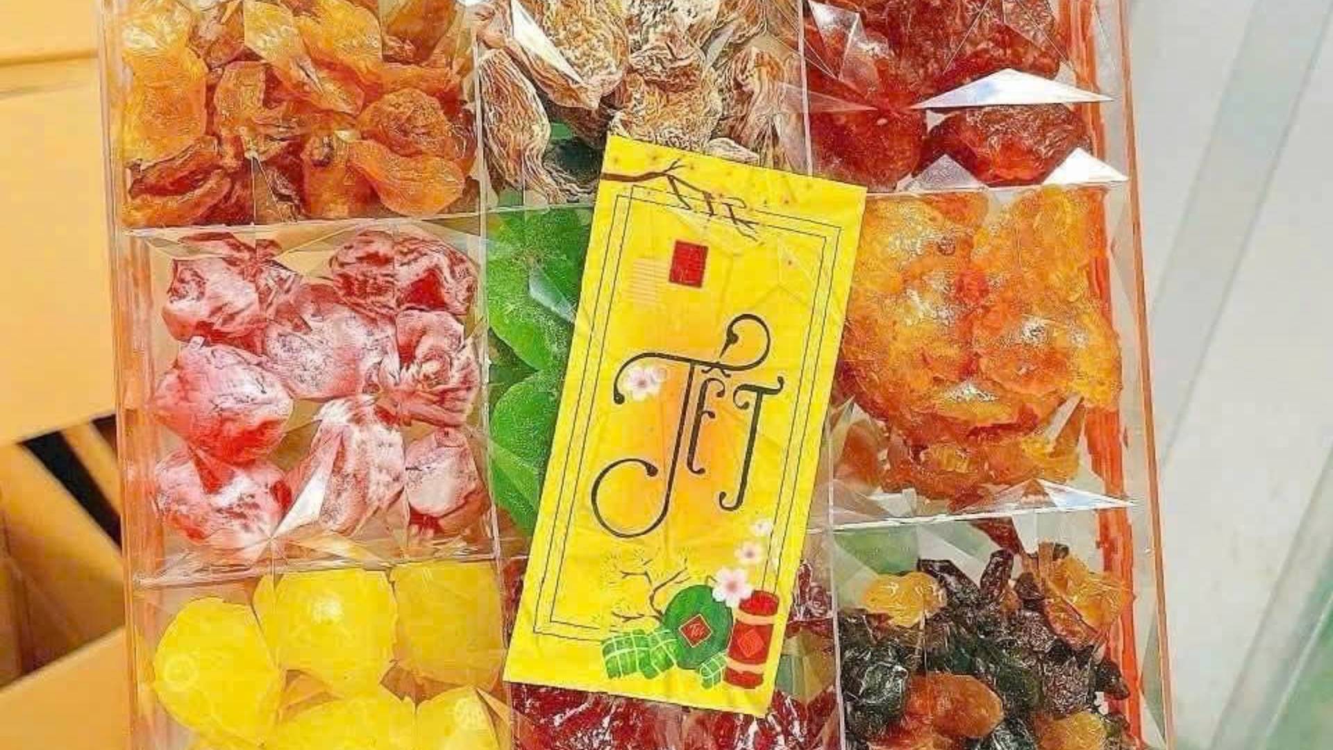 Mẫu tem nhãn hộp bánh mứt Tết đẹp