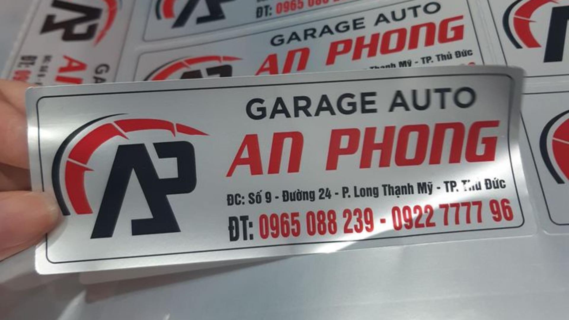 Tem dán quảng cáo Garage auto An Phong