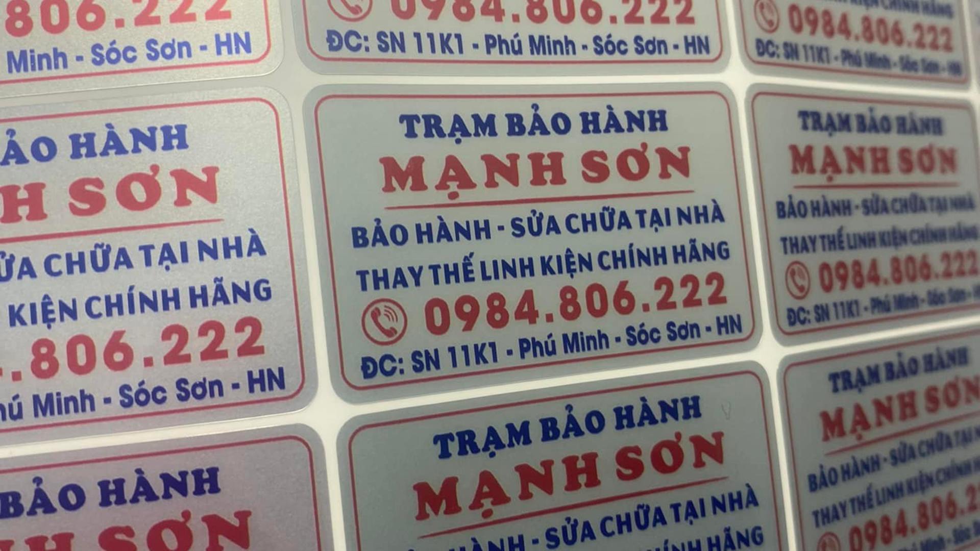 Mẫu tem quảng cáo trạm bảo hành Mạnh Sơn