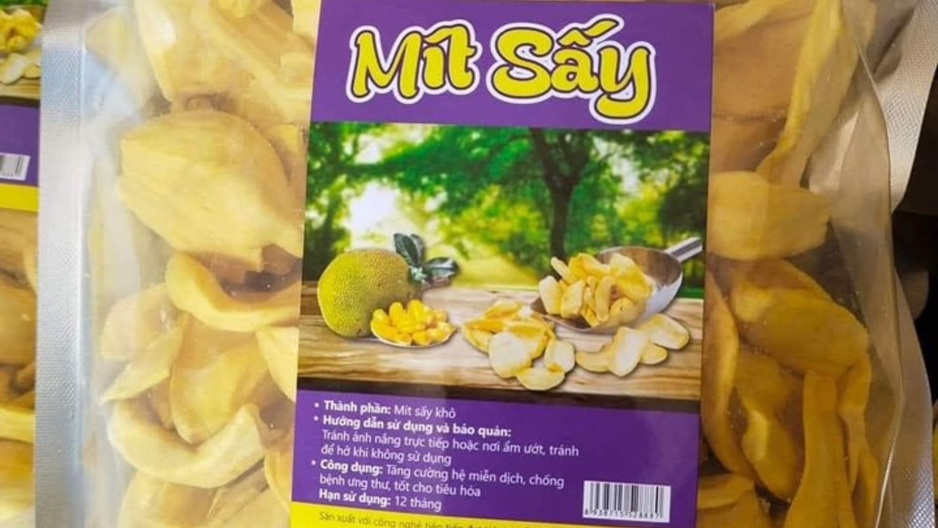Mẫu tem mít sấy minh họa