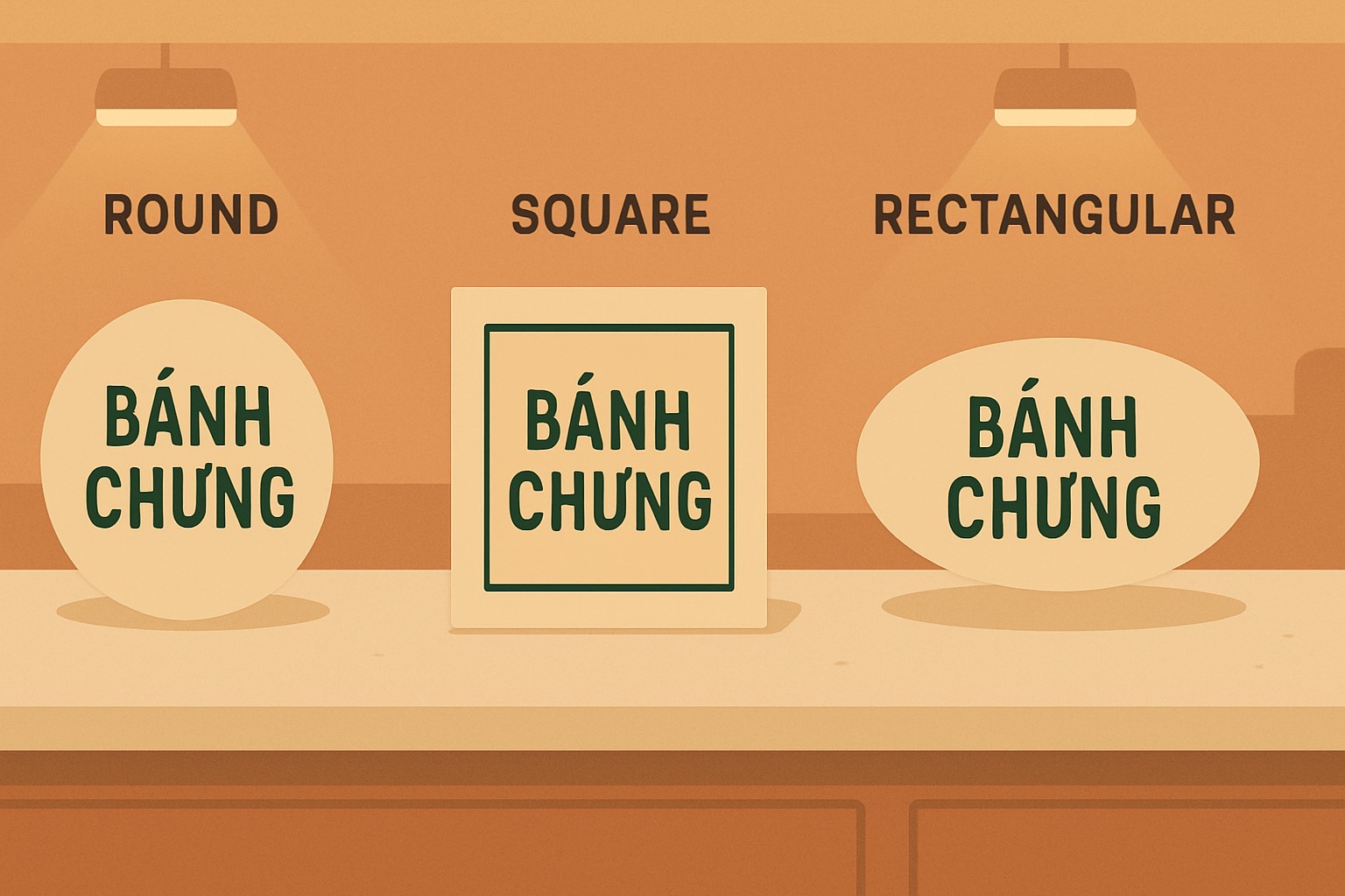 Minh họa các hình dáng tem bánh chưng