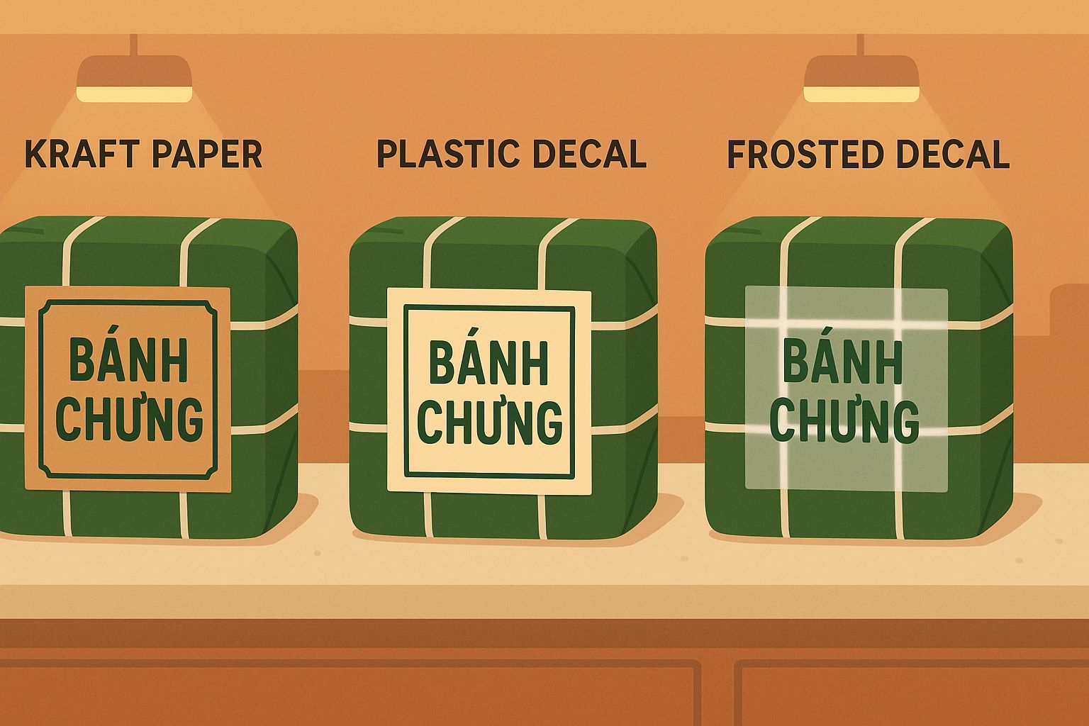 Minh họa các chất liệu tin tem bánh chưng