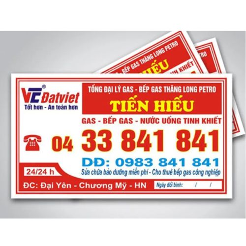 Tem dán bình gas nên hiển thị đầy đủ các thông tin như số điện thoại để người dùng có thể liên hệ khi cần gấp