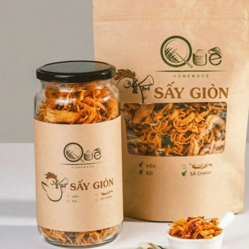 Tem nhãn khô gà sấy giòn bằng giấy kraft