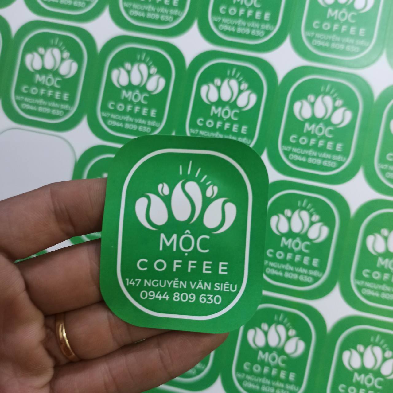 Tem decal nhựa Mộc coffee