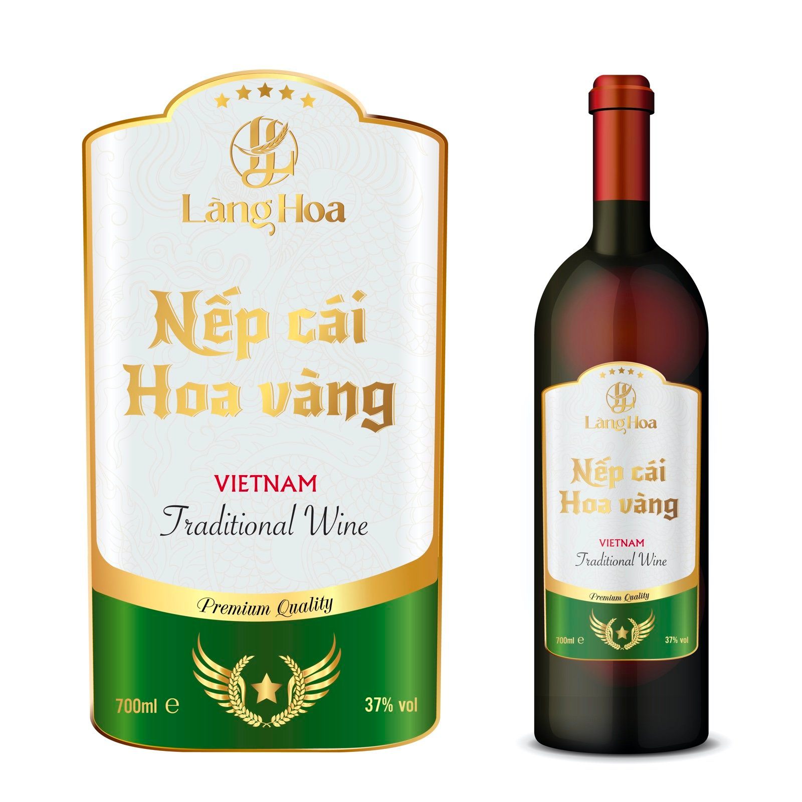 Tem nhãn dán chai rượu Nếp cái hoa vàng