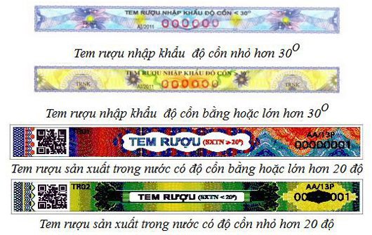 Mẫu tem rượu cung cấp thông tin về xuất sứ và nồng độ rượu
