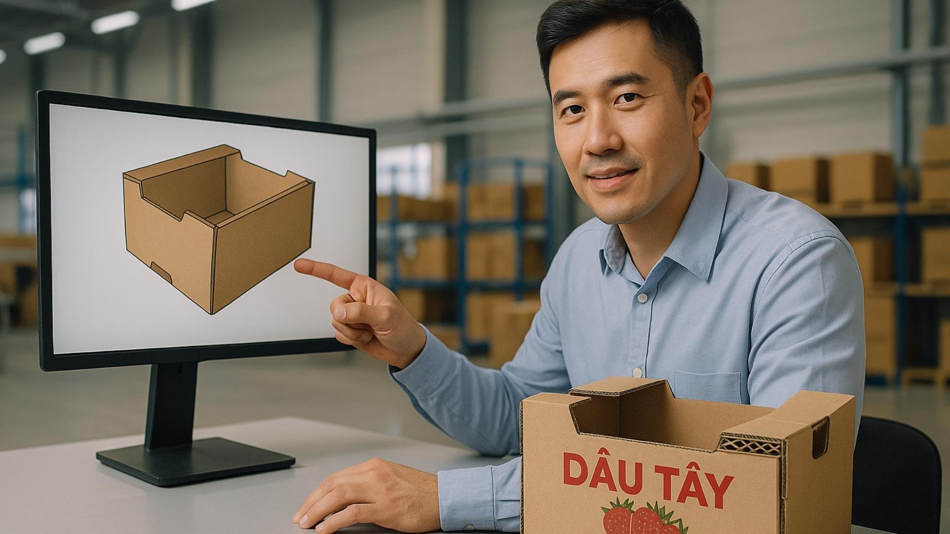 Thùng giấy carton đựng dâu tây được chế tạo tối ưu từ chất liệu đến thiết kế - Hình minh họa