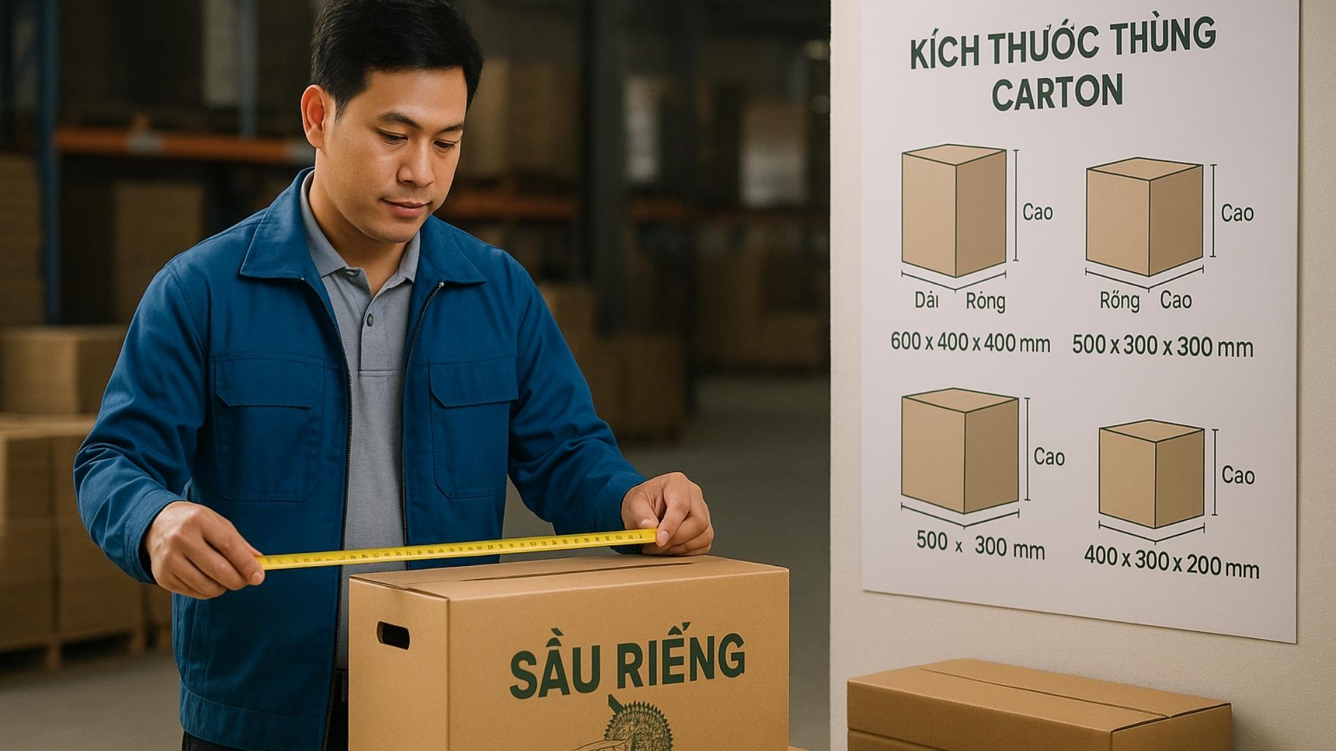 Kích thước thùng đựng sầu riêng xuất khẩu - Hình minh họa