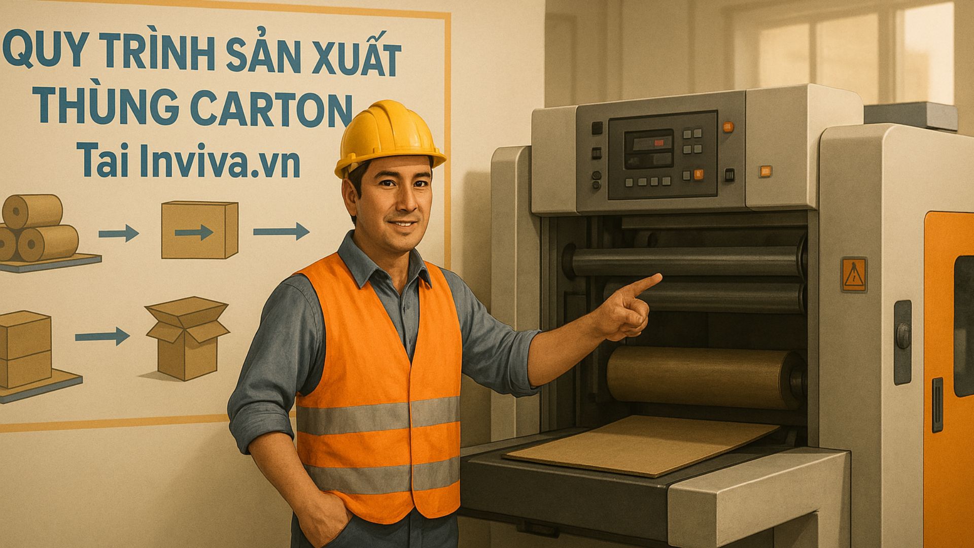 Quy trình sản xuất thùng giấy carton đựng nông sản xuất khẩu tại In Viva - Hình minh họa