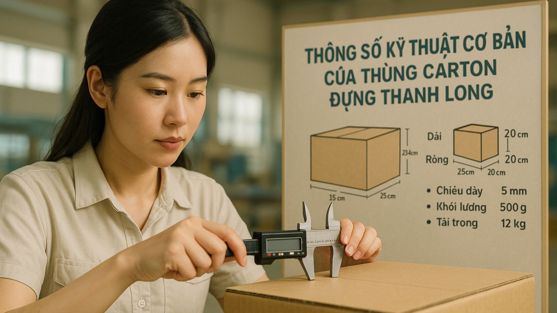 Thông số được sử dụng trong thùng giấy carton đựng thanh long - Hình minh họa