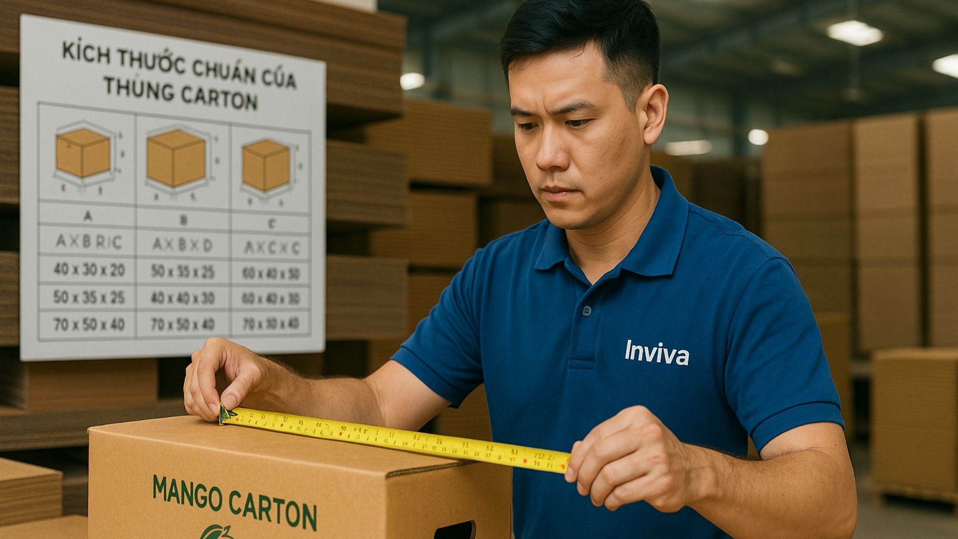 Kích thước chuẩn của thùng giấy carton đựng xoài xuất khẩu - Hình minh họa