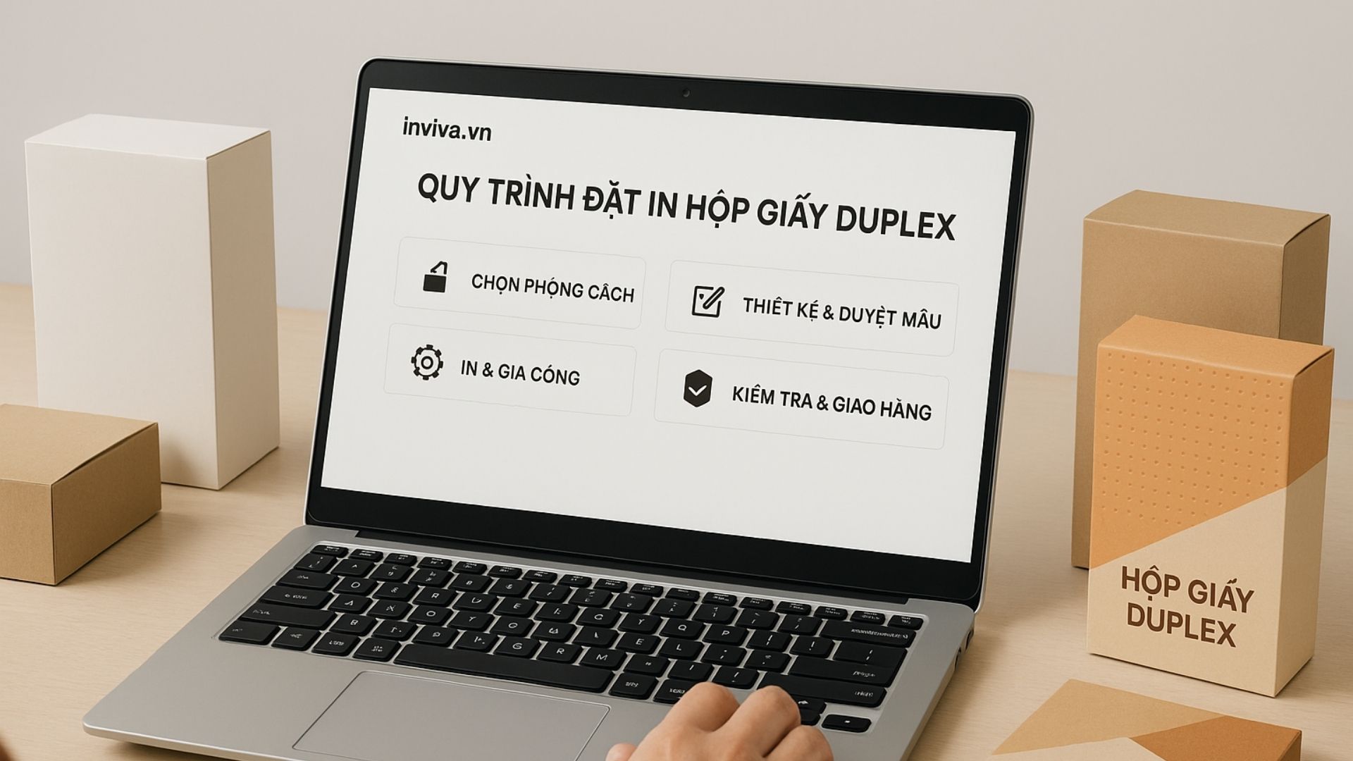 Quy trình đặt in hộp giấy duplex tại Inviva – Hình minh hoạ