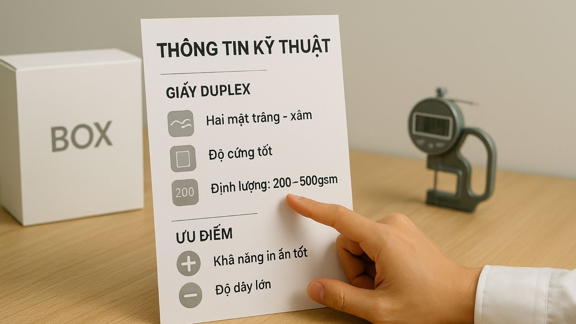 Thông tin kỹ thuật, ưu nhược điểm của hộp giấy duplex – Hình minh hoạ