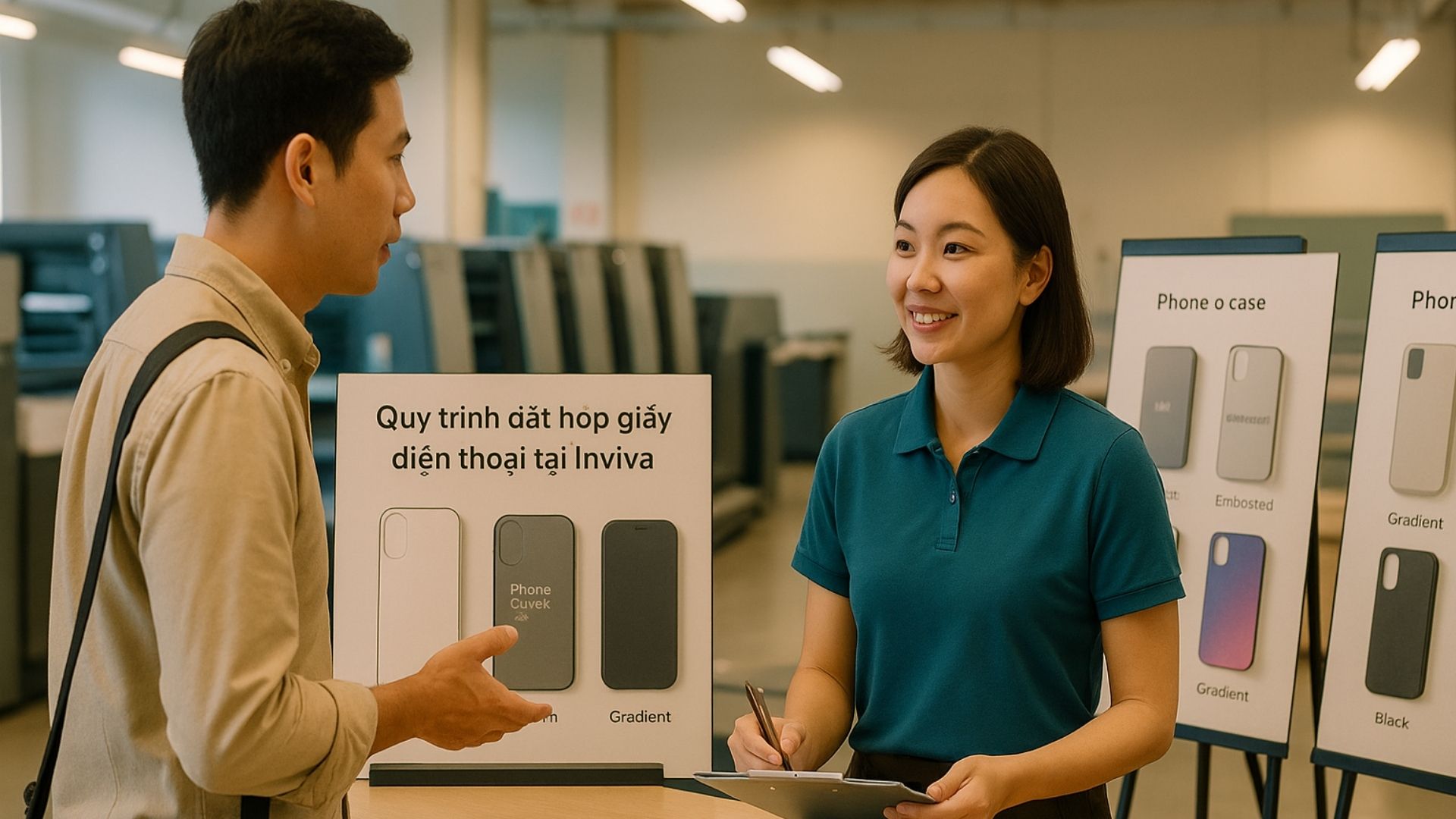 Quy trình đặt hộp giấy đựng điện thoại tại Inviva - Hình minh hoạ