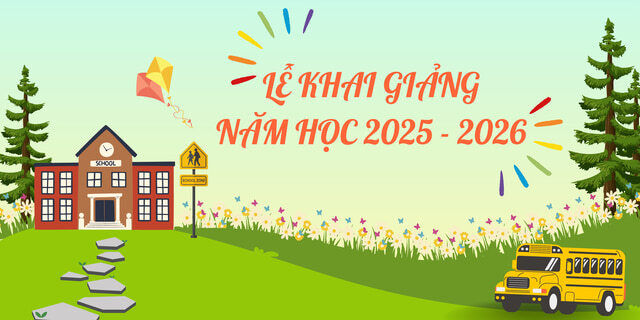 Background chào năm học mới tại ngôi trường xanh