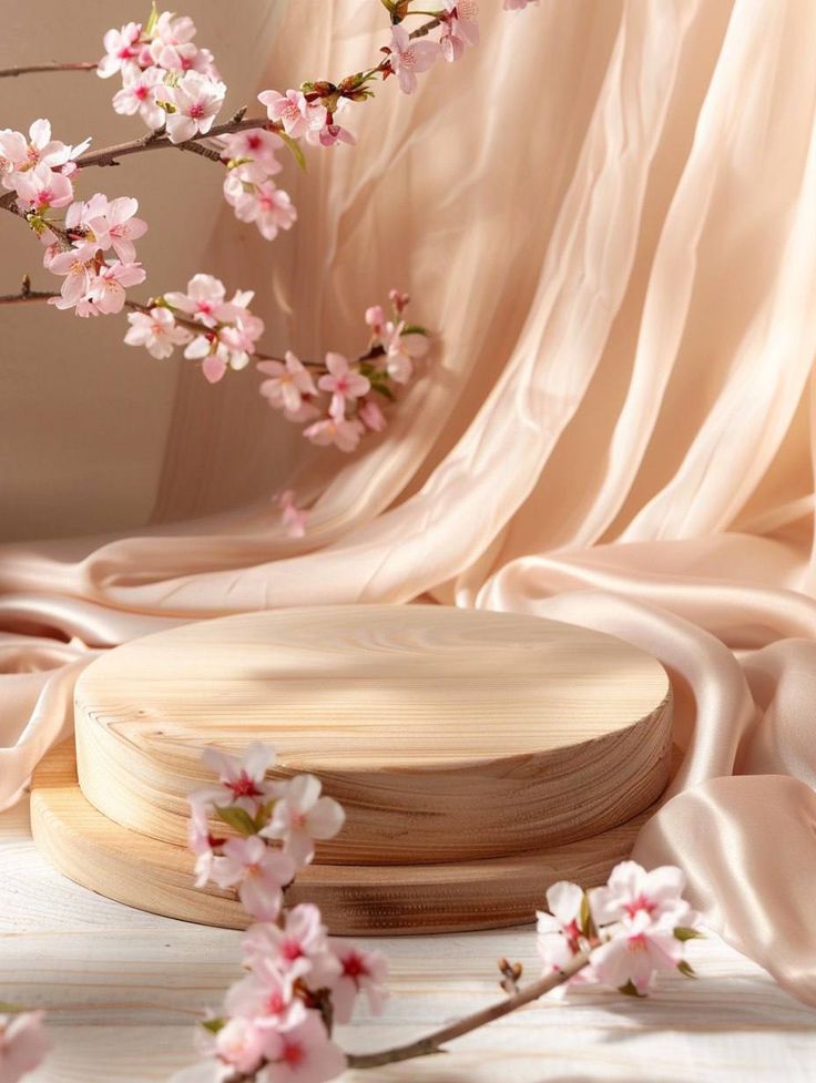 Phông nền chụp ảnh mỹ phẩm hoa anh đào trang trí