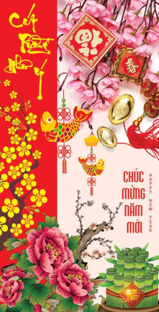 Poster chúc mừng năm mới retro cành lan đào