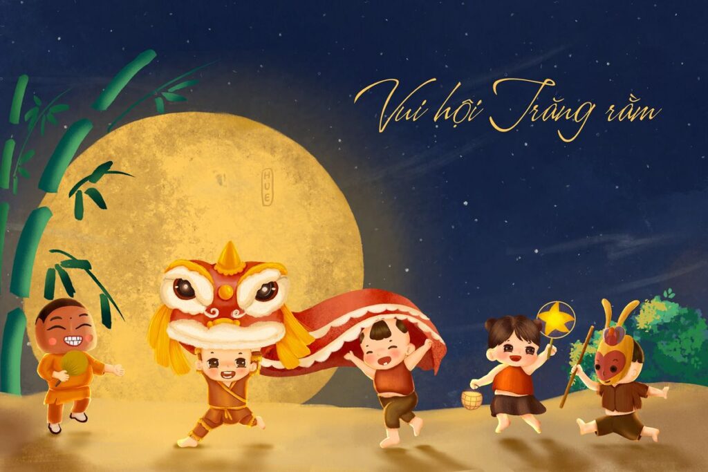 Poster trung thu vui chơi dưới ánh trăng