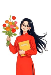 Cô giáo mặc áo dài đỏ vector