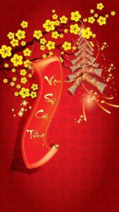 Cành mai pháo hoa đón tết