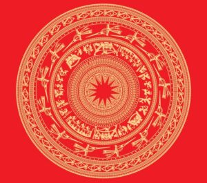 họa tiết trống đồng đông sơn vector nền đỏ