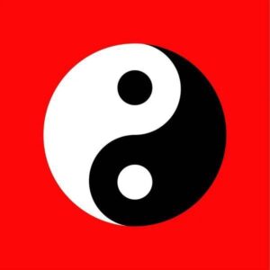 Logo âm dương bát quái nền đỏ