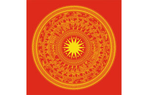 Logo trống đồng nền đỏ