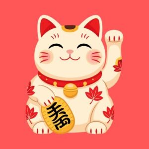 Vector mèo thần tài nền đỏ