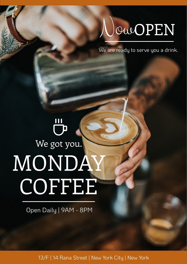 Poster quảng cáo quán cafe với bố cục rõ ràng, dễ đọc