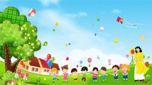 Tranh tường mầm non vector cô trò