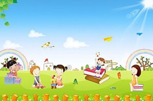 Tranh tường mầm non vector hoạt động ngoài trời