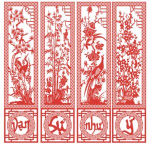 Tùng trúc cúc mai vector đỏ