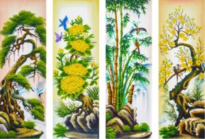 Tùng trúc cúc mai vector sắc nét