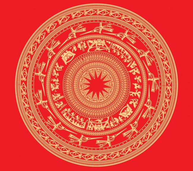 Background trống đồng nền đỏ