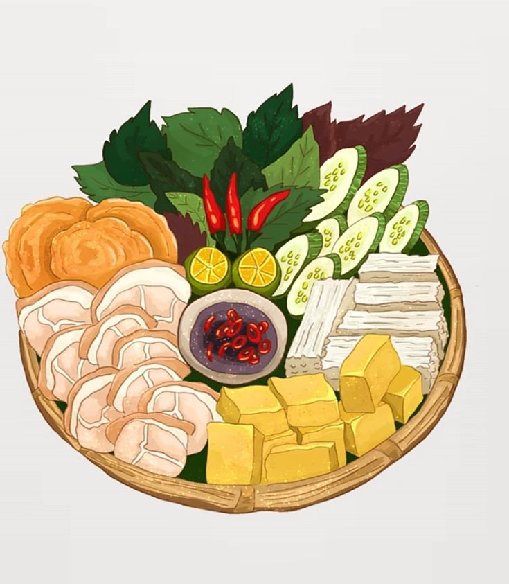 Bún đậu mắm tôm vector
