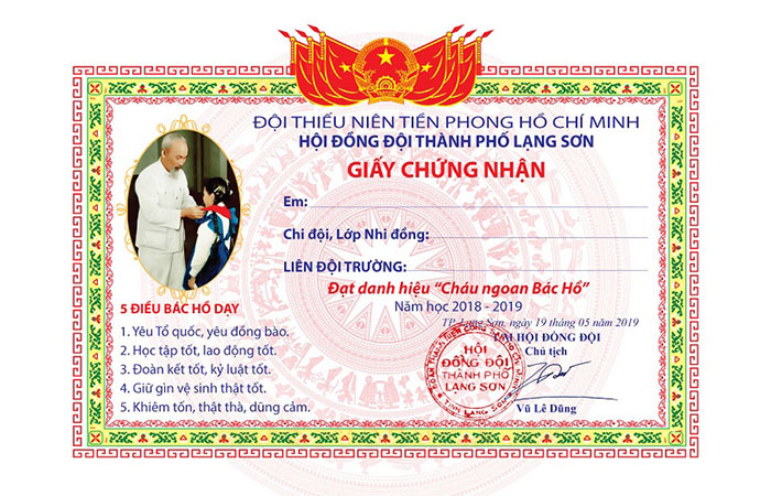 Mẫu phiếu khen cháu ngoan Bác Hồ trang trọng