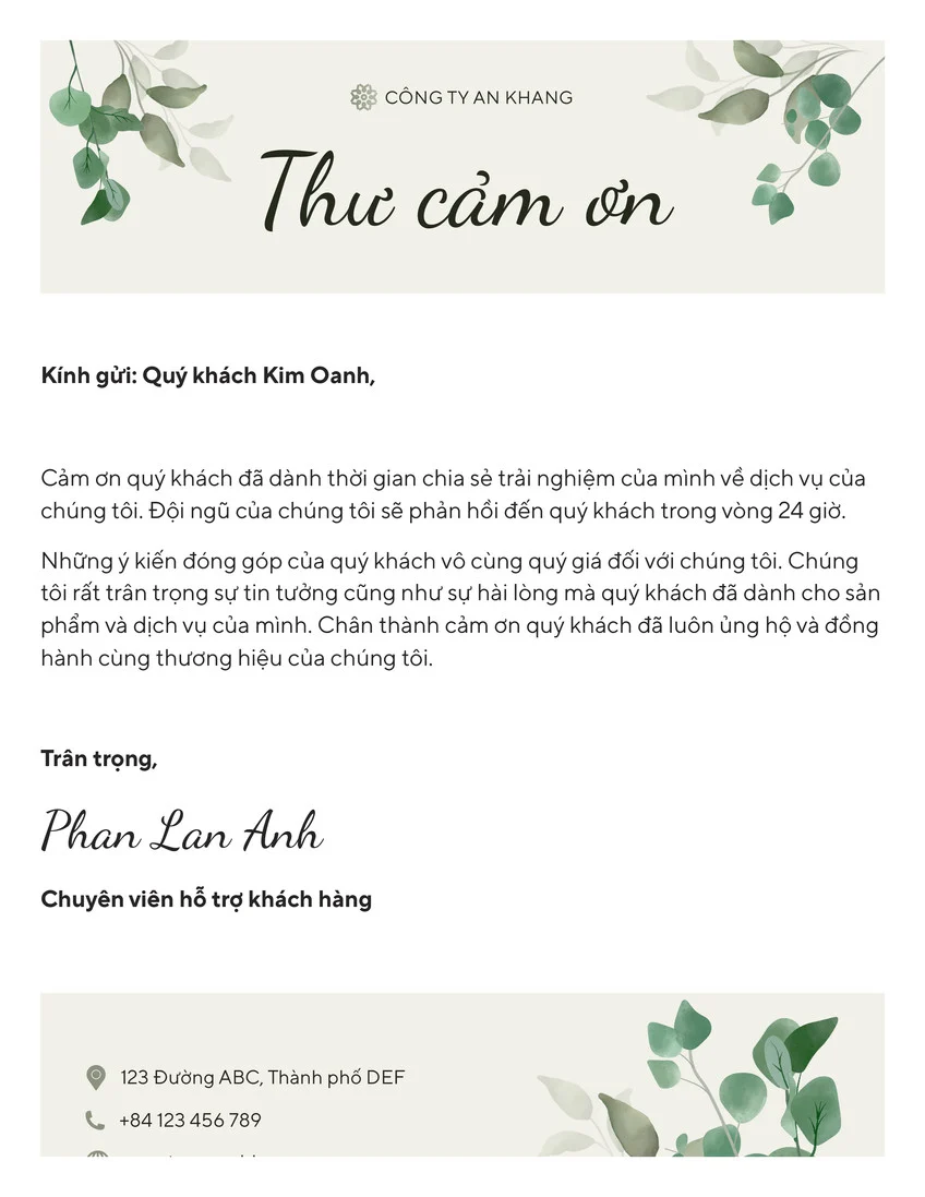 Mẫu thư cảm ơn thiết kế tinh tế 12