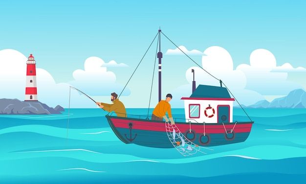 thuyền đánh cá vector