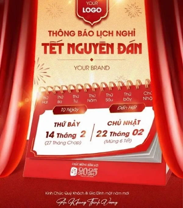 Mẫu thiết kế thông báo nghỉ Tết rực rỡ và ấn tượng 06