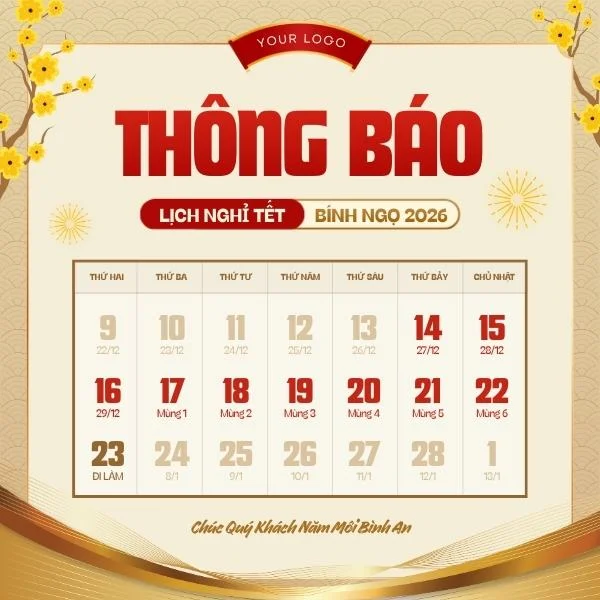 Mẫu thiết kế thông báo nghỉ Tết rực rỡ và ấn tượng 05