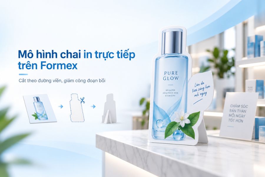 Ví dụ về mô hình chai mỹ phẩm in trực tiếp trên Formex Ví dụ về mô hình chai mỹ phẩm in trực tiếp trên Formex