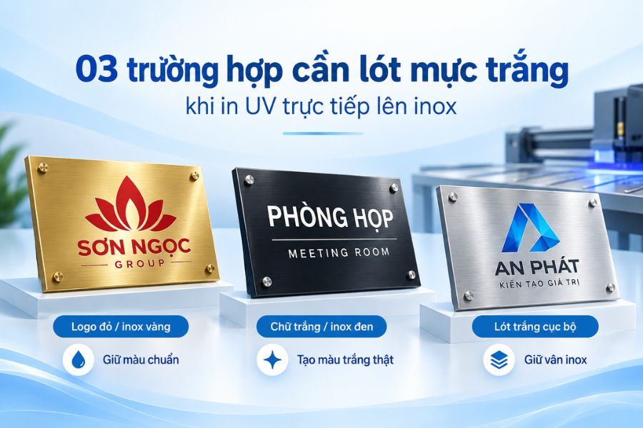 Lớp mực trắng giúp màu in rõ hơn trên nền tối, nền vàng hoặc các vùng cần màu trắng Lớp mực trắng giúp màu in rõ hơn trên nền tối, nền vàng hoặc các vùng cần màu trắng