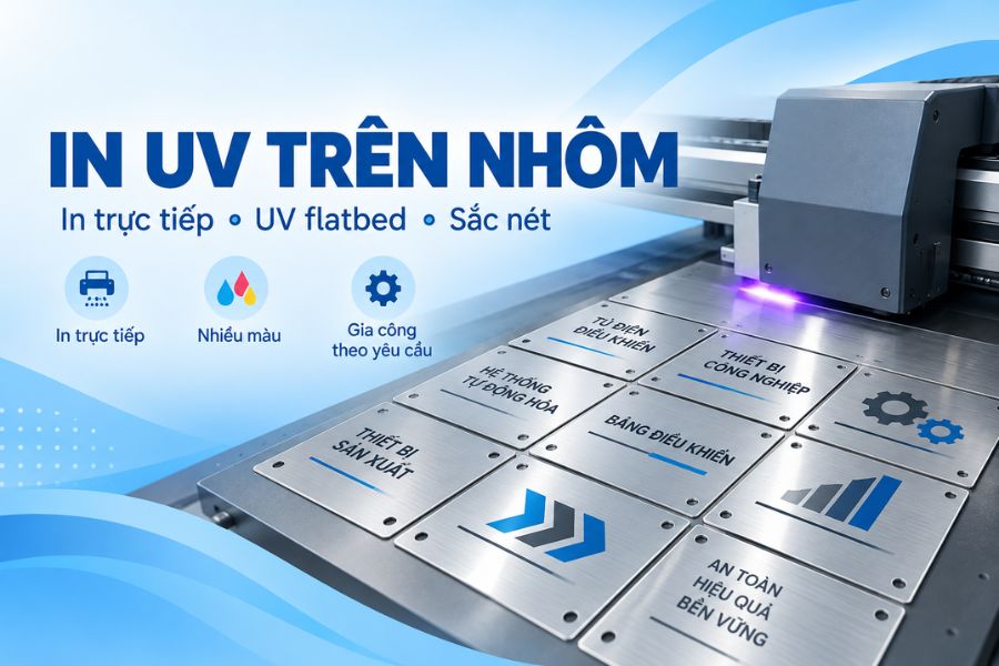 Máy UV phẳng phun mực trực tiếp lên bề mặt nhôm và làm khô ngay bằng tia UV Máy UV phẳng phun mực trực tiếp lên bề mặt nhôm và làm khô ngay bằng tia UV